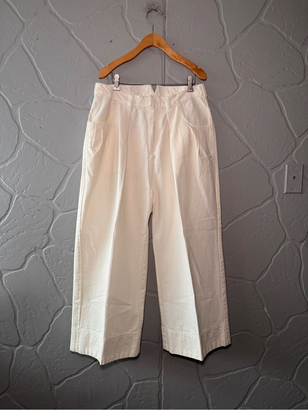 Free People White Pleated Wide Leg Cotton Linen Pants Size 8 NWOT
